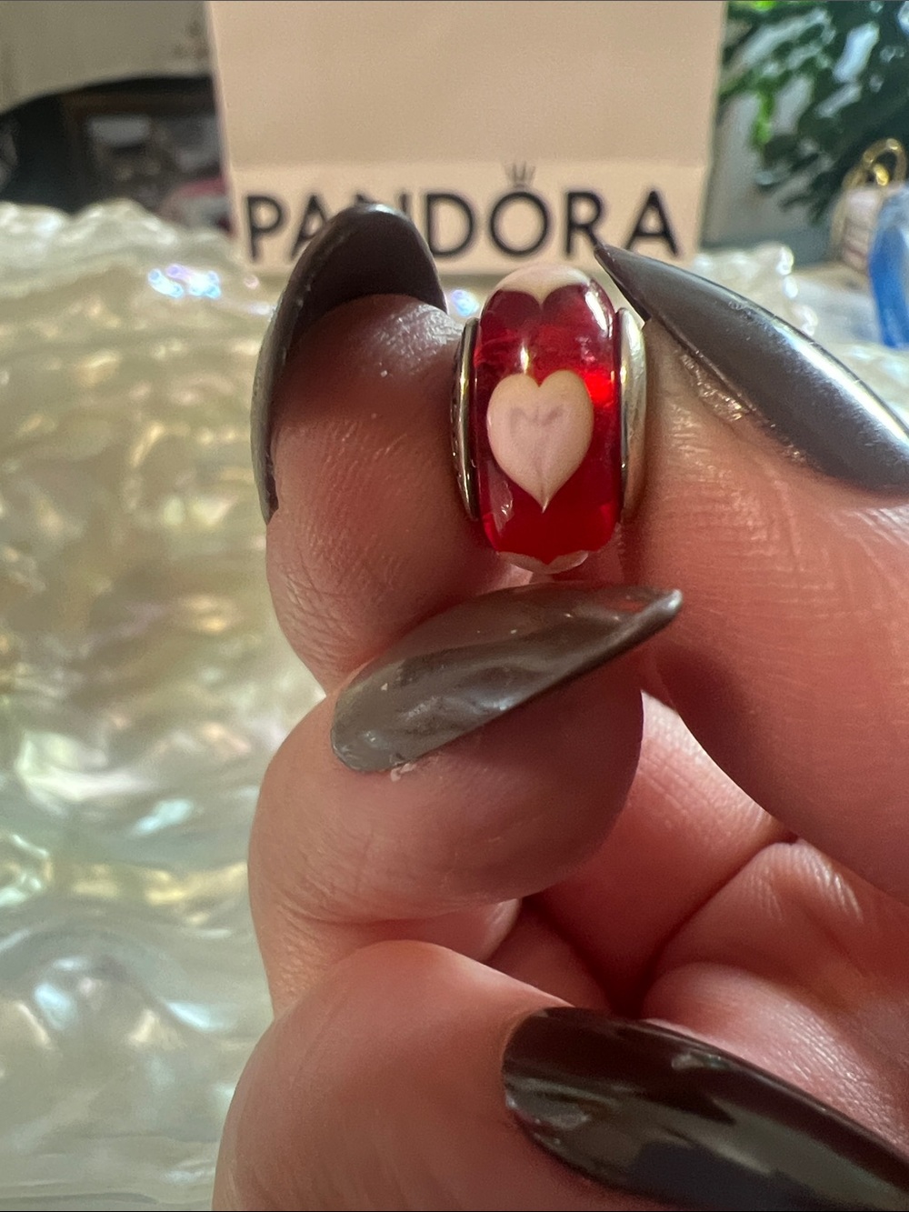 Pandora Red and White Polka Dot Glass Spacer Bead - Picture 3 of 3